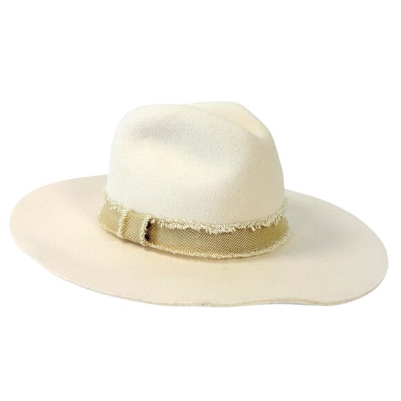 Treasure‎ & Bond Ivory 100% Wool Fedora Hat Wide Brim Frayed Ribbon NWT